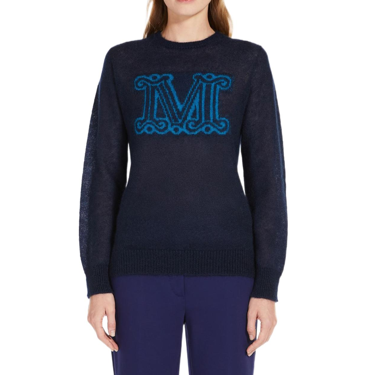 Shop (Women) 'S Max Mara MaxMara Chantal FW22  Blue Logo Jacquard Knit Sweater. 1366022306022-CHANTAL