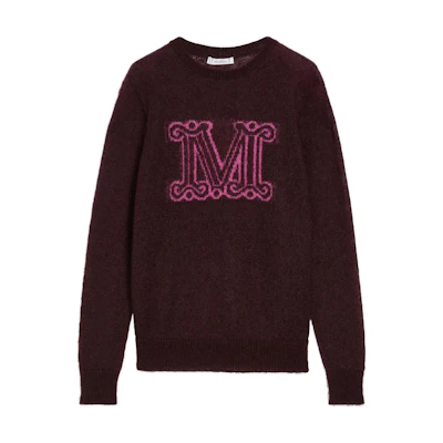 (Women) 'S Max Mara MaxMara Chantal FW22 Red Logo Jacquard Knit Crewneck Sweater Women 1366022306021-CHANTAL