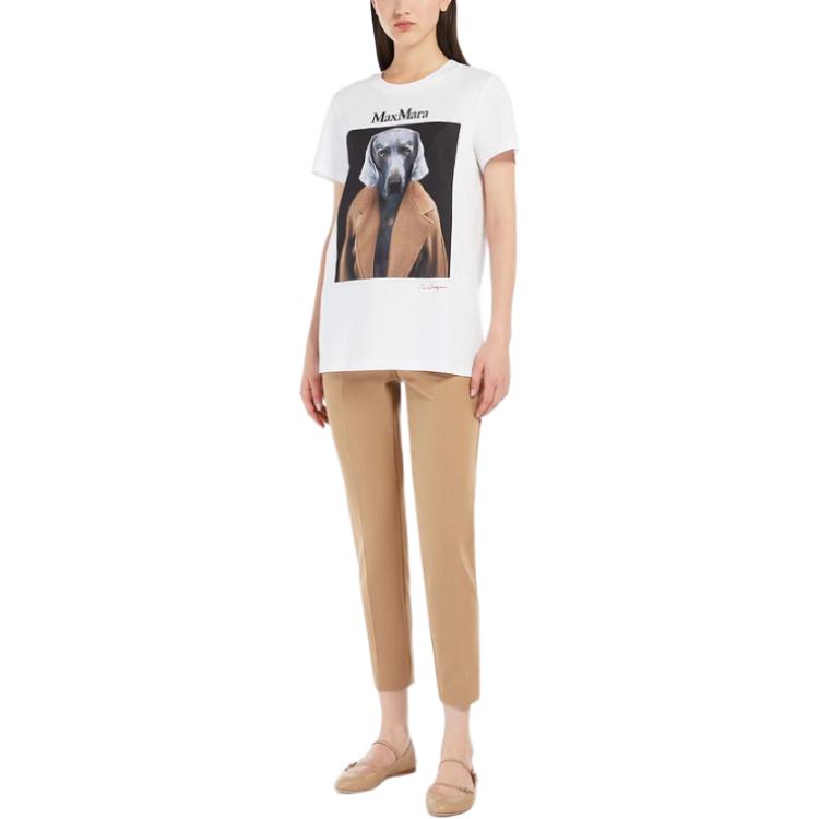 Shop (Women) 'S Max Mara MaxMara Cipria Graphic Print Short Sleeve Crewneck T-Shirt White - Women’s 1946074106016-CIPRIA