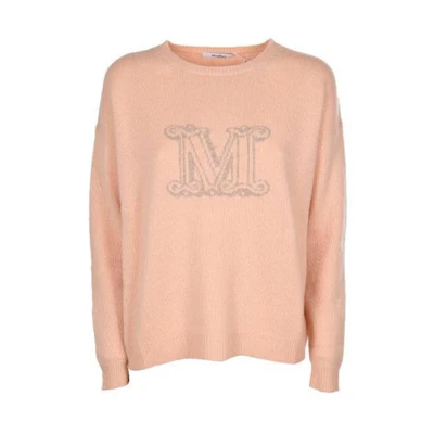(Women) 'S Max Mara MaxMara Classic M Logo Round Neck Cashmere Sweater in Mauve Pink 13660299600-011