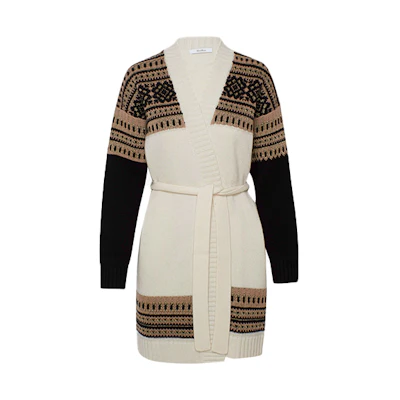 (Women) 'S Max Mara MaxMara Colorblock Knit Sweater with Belt Cream Yellow 13410111600-009