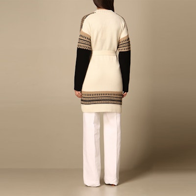 (Women) 'S Max Mara MaxMara Colorblock Knit Sweater with Belt Cream Yellow 13410111600-009 Purchase (Women) 'S Max Mara MaxMara Colorblock Knit Sweater with Belt Cream Yellow 13410111600-009