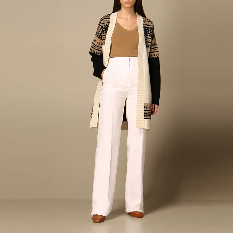 Sizing (Women) 'S Max Mara MaxMara Colorblock Knit Sweater with Belt Cream Yellow 13410111600-009