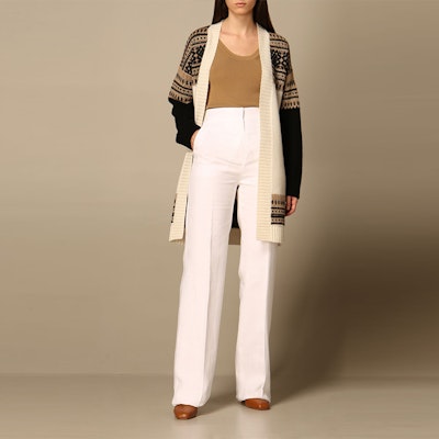 (Women) 'S Max Mara MaxMara Colorblock Knit Sweater with Belt Cream Yellow 13410111600-009 Sizing (Women) 'S Max Mara MaxMara Colorblock Knit Sweater with Belt Cream Yellow 13410111600-009