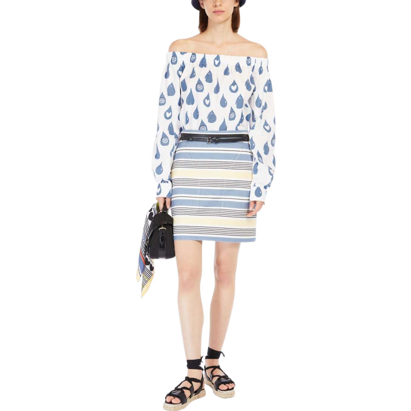 Lookbook (Women) 'S Max Mara MaxMara Curacao  White Off-Shoulder Heart Print Cotton Shirt 1111062206005-CURACAO