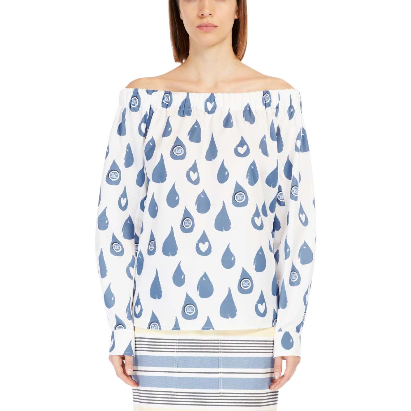 Shop (Women) 'S Max Mara MaxMara Curacao  White Off-Shoulder Heart Print Cotton Shirt 1111062206005-CURACAO