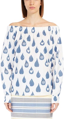 (Women) 'S Max Mara MaxMara Curacao White Off-Shoulder Heart Print Cotton Shirt 1111062206005-CURACAO Shop (Women) 'S Max Mara MaxMara Curacao White Off-Shoulder Heart Print Cotton Shirt 1111062206005-CURACAO