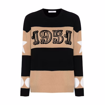 (Women) 'S Max Mara MaxMara Dirce Striped Knit Loose Fit Crewneck Sweater Women’s Black Long Sleeve 2421366121650-DIRCE