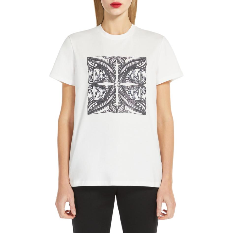 Shop (Women) 'S Max Mara MaxMara Farad Embroidered Jersey Crewneck Short Sleeve T-Shirt White for Women 1946034206004-FARAD