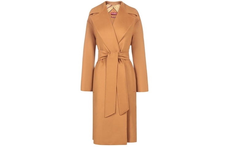 (Women) 'S Max Mara MaxMara Fazio Brown Wool Coat with Tie Waist. 60110117043-FAZIO