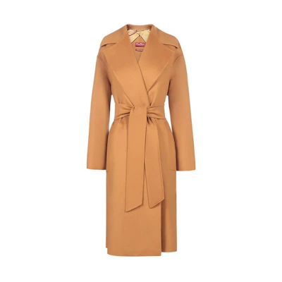 (Women) 'S Max Mara MaxMara Fazio Brown Wool Coat with Tie Waist. 60110117043-FAZIO