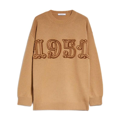 (Women) 'S Max Mara MaxMara Fido Wool Cashmere Monogram Crewneck Pullover Sweater Women Beige. 1366244206042-FIDO