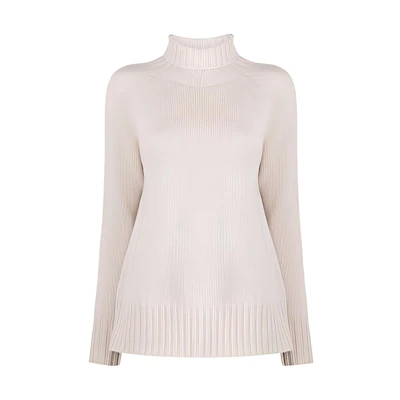 (Women) 'S Max Mara MaxMara Fitted Turtleneck Wool Sweater in Off-White Color. 93661613600-MANTOVA001