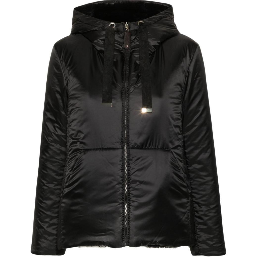 (Women) 'S Max Mara MaxMara Flinn  Black Textured Zip-Up Hooded Jacket with Long Sleeves 2429486014600-FLINN