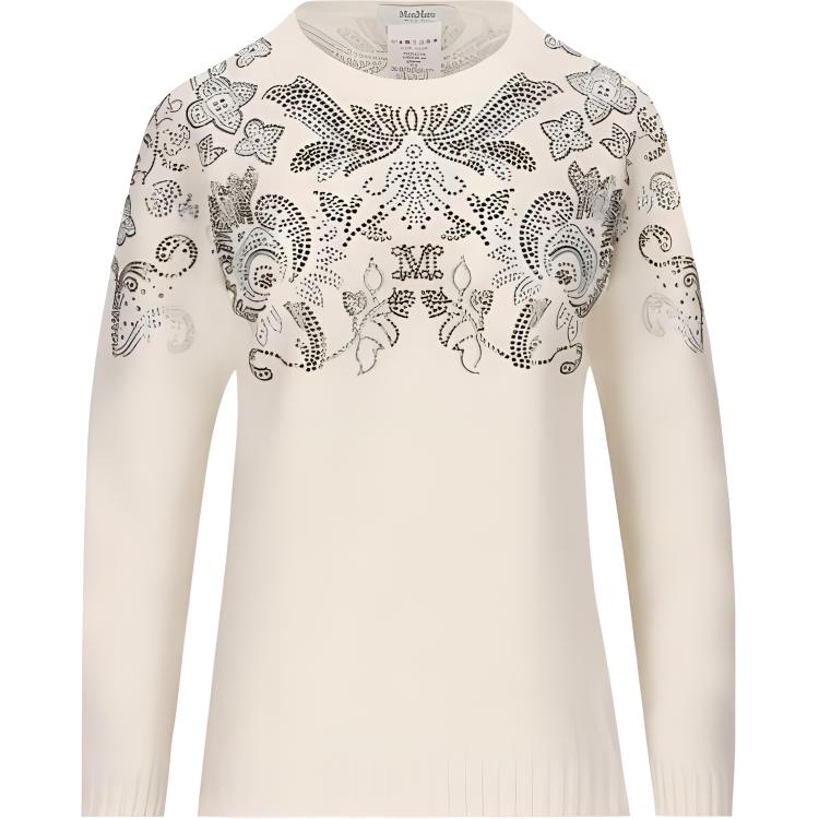 (Women) 'S Max Mara MaxMara Floral Knit Crewneck Pullover Long Sleeve Sweater Women White 3136613306-001