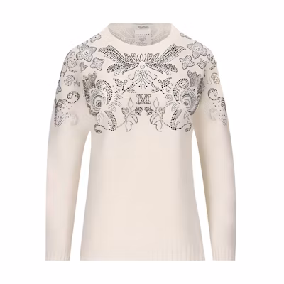 (Women) 'S Max Mara MaxMara Floral Knit Crewneck Pullover Long Sleeve Sweater Women White 3136613306-001