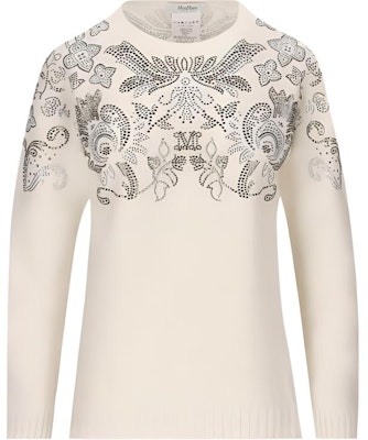 (Women) 'S Max Mara MaxMara Floral Knit Crewneck Pullover Long Sleeve Sweater Women White 3136613306-001 Order (Women) 'S Max Mara MaxMara Floral Knit Crewneck Pullover Long Sleeve Sweater Women White 3136613306-001