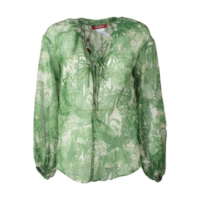 (Women) 'S Max Mara MaxMara Floral Print V-Neck Long Sleeve Blouse Women Green 62610131600-003