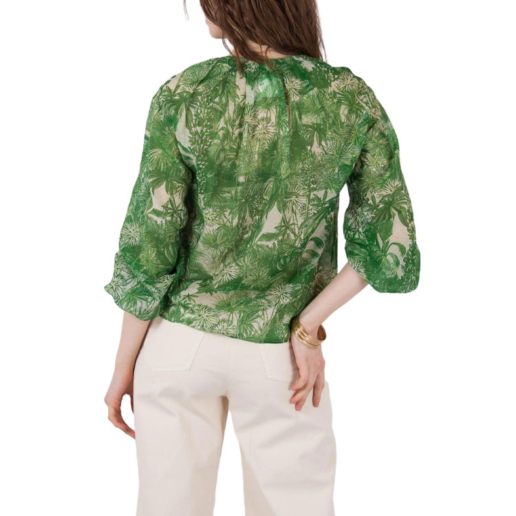 Purchase (Women) 'S Max Mara MaxMara Floral Print V-Neck Long Sleeve Blouse Women Green 62610131600-003