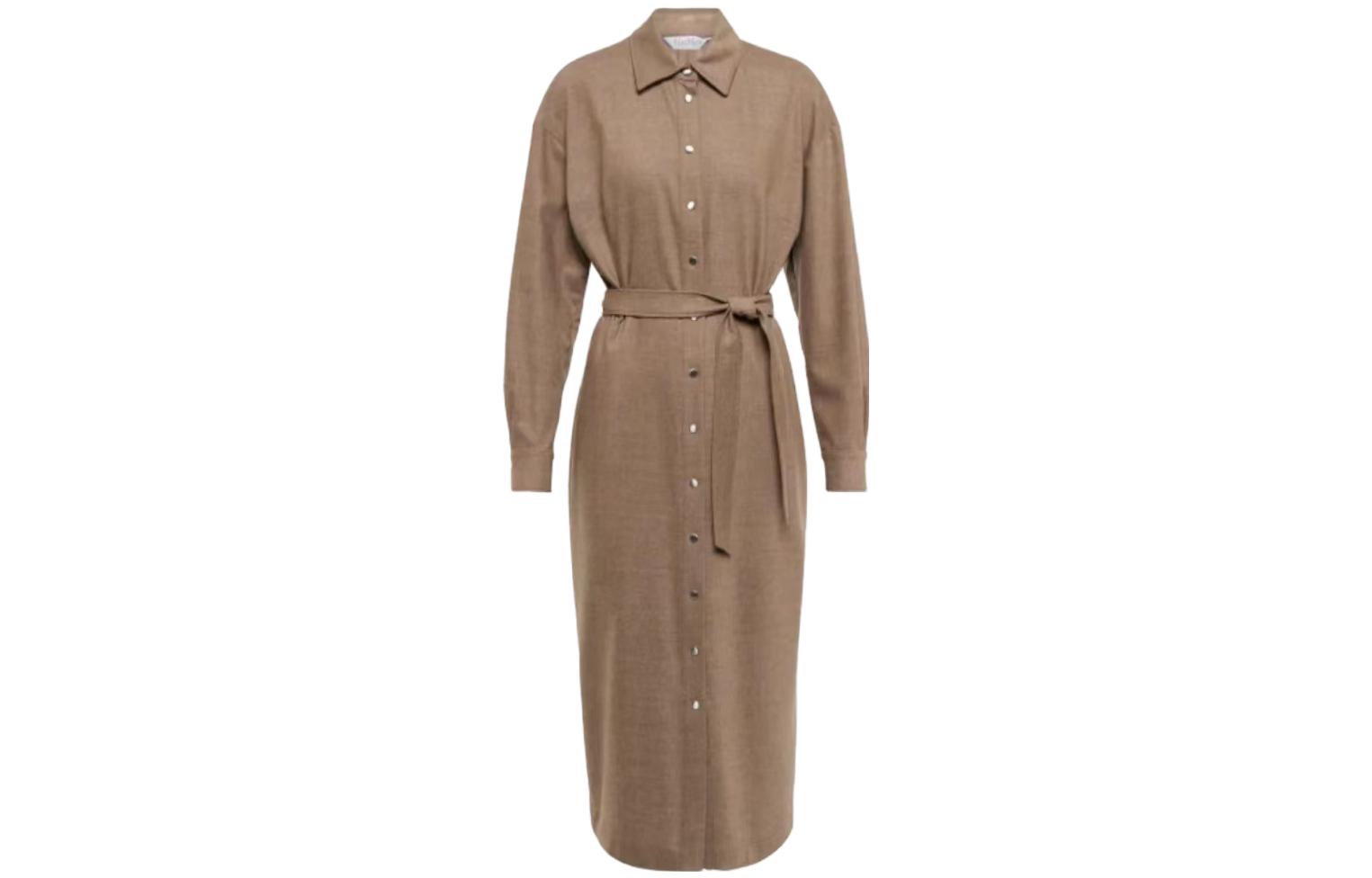 Order (Women) 'S Max Mara MaxMara FRONDA  Solid Color Long Sleeve Belted Midi Dress 12260223600-009
