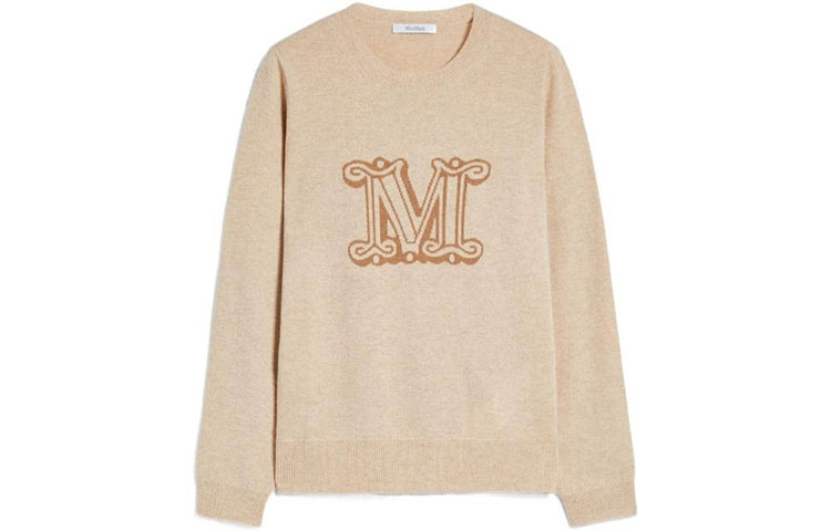 (Women) 'S Max Mara MaxMara FW22  Logo Jacquard Crewneck Sweater in Light Camel. 13661029600002BIMBA