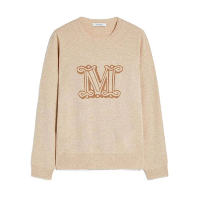 (Women) 'S Max Mara MaxMara FW22 Logo Jacquard Crewneck Sweater in Light Camel. 13661029600002BIMBA