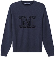 (Women) 'S Max Mara MaxMara FW22 Navy Blue Cashmere Knit Sweater with Logo Crewneck 1366102906003-BIMBA (Women) 'S Max Mara MaxMara FW22 Navy Blue Cashmere Knit Sweater with Logo Crewneck 1366102906003-BIMBA