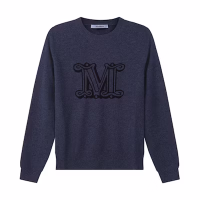 (Women) 'S Max Mara MaxMara FW22 Navy Blue Cashmere Knit Sweater with Logo Crewneck 1366102906003-BIMBA