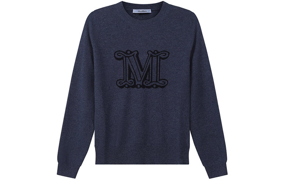 Order (W) Jersey de Cashmere Azul Marino Max Mara FW22 con Logo y Cuello Redondo. 1366102906003-BIMBA