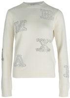 (Women) 'S Max Mara MaxMara FW22 White Knit Sweater with Rhinestone Logo and Long Sleeves. 13660429001 (Women) 'S Max Mara MaxMara FW22 White Knit Sweater with Rhinestone Logo and Long Sleeves. 13660429001