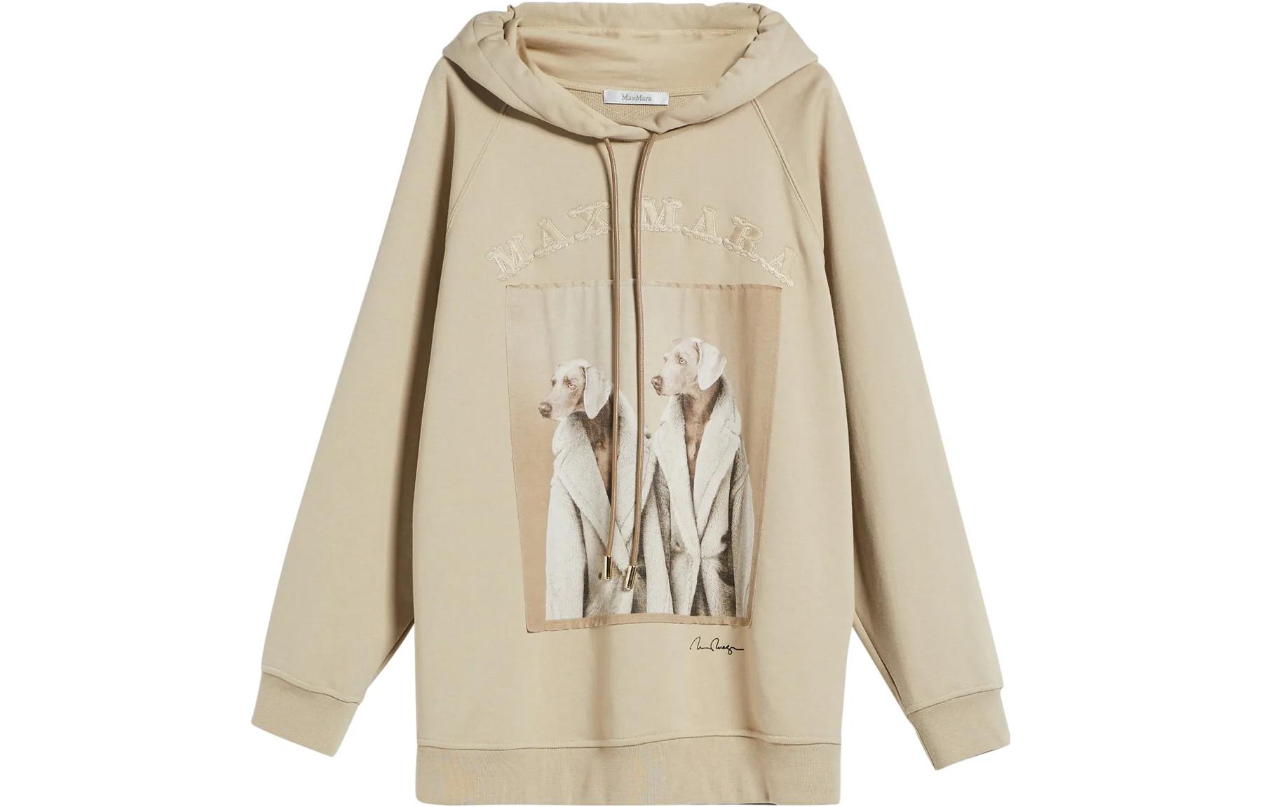 (Women) 'S Max Mara MaxMara FW23  Brown Hoodie with Pattern Print and Embroidered Logo. 2319260139600-SABBIA