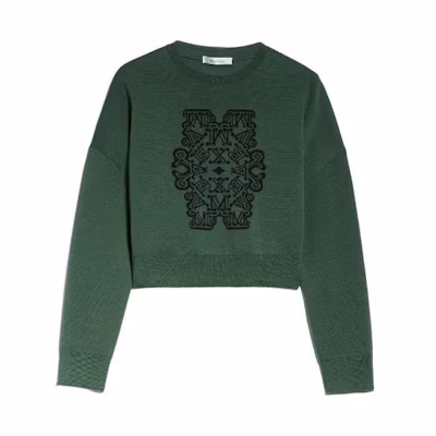 (Women) 'S Max Mara MaxMara FW23 Oversized Graphic Print Crewneck Sweatshirt Green. 2313661239670013