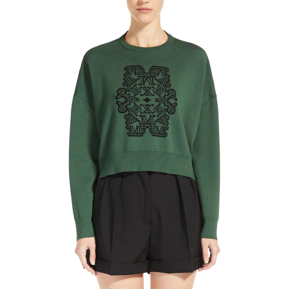 Lookbook (Women) 'S Max Mara MaxMara FW23  Oversized Graphic Print Crewneck Sweatshirt Green. 2313661239670013