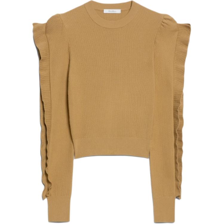 (Women) 'S Max Mara MaxMara Genero  Yellow Long-Sleeve Lace-Trim Knit Sweater. 1366074106003-GENERO