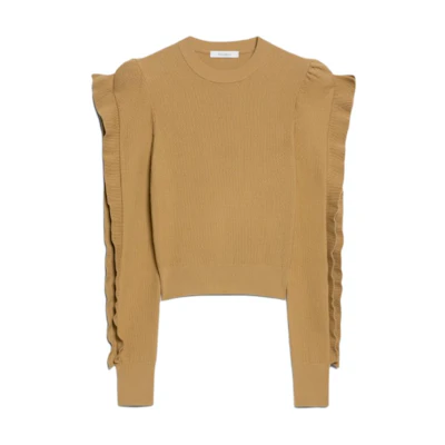 (Women) 'S Max Mara MaxMara Genero Yellow Long-Sleeve Lace-Trim Knit Sweater. 1366074106003-GENERO