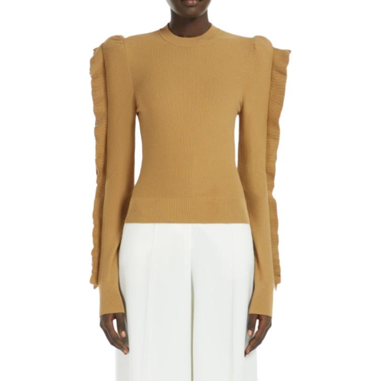 Shop (Women) 'S Max Mara MaxMara Genero  Yellow Long-Sleeve Lace-Trim Knit Sweater. 1366074106003-GENERO