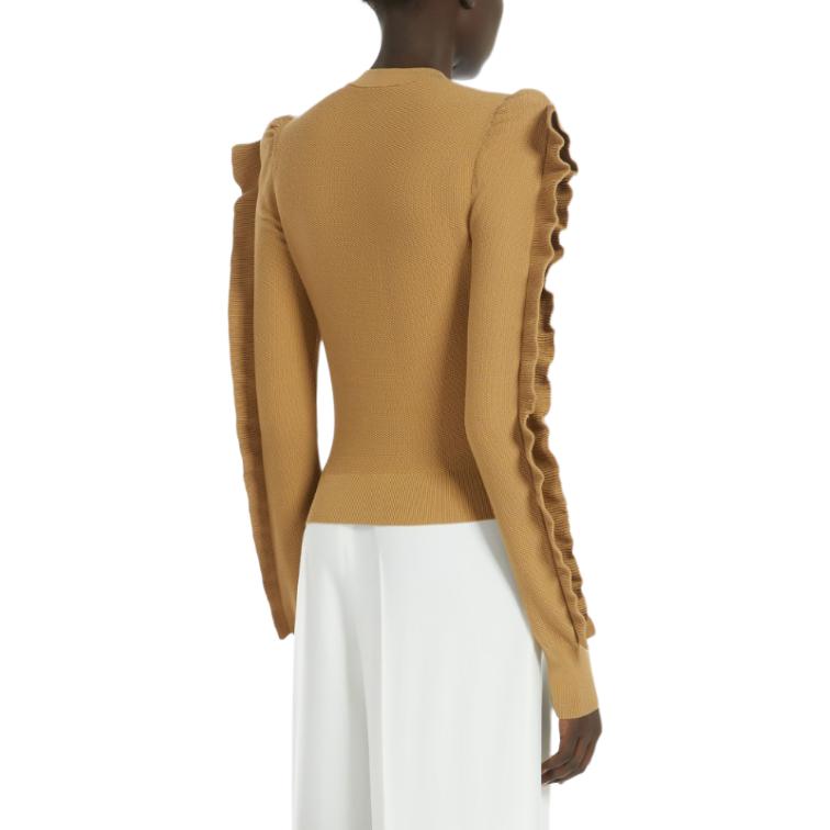 Purchase (Women) 'S Max Mara MaxMara Genero  Yellow Long-Sleeve Lace-Trim Knit Sweater. 1366074106003-GENERO
