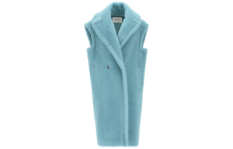 (Women) 'S Max Mara MaxMara Gettata Series Long Fur Collar Vest in Smog Blue 1271011106007-GETTATA