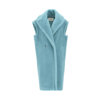 (Women) 'S Max Mara MaxMara Gettata Series Long Fur Collar Vest in Smog Blue 1271011106007-GETTATA