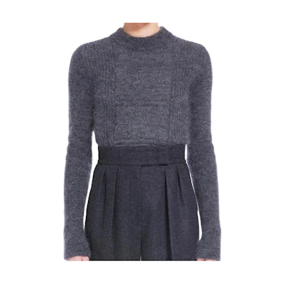 (Women) 'S Max Mara MaxMara Grey Ribbed Knit Embroidered Sweater 1366252606