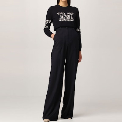 (W) Pantalones Casuales Azul de Pierna Ancha y Tiro Alto ''S Max Mara. 11361419600003-Opera Shop (W) Pantalones Casuales Azul de Pierna Ancha y Tiro Alto ''S Max Mara. 11361419600003-Opera