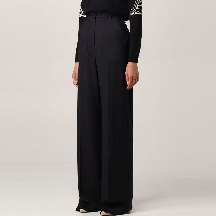 Sizing (W) Pantalones Casuales Azul de Pierna Ancha y Tiro Alto ''S Max Mara. 11361419600003-Opera