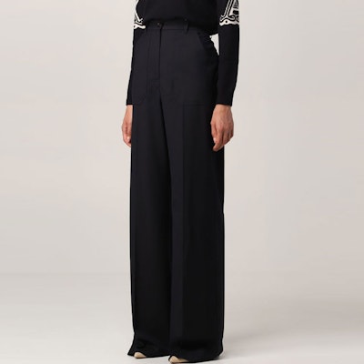 (W) Pantalones Casuales Azul de Pierna Ancha y Tiro Alto ''S Max Mara. 11361419600003-Opera Sizing (W) Pantalones Casuales Azul de Pierna Ancha y Tiro Alto ''S Max Mara. 11361419600003-Opera