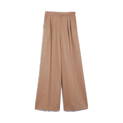 (Women) 'S Max Mara MaxMara High-Waisted Wide-Leg Pants Beige Casual Trousers 1136033306