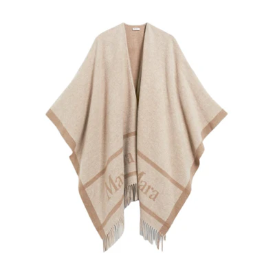 (Women) 'S Max Mara MaxMara Hilde Logo Jacquard Wool Poncho Beige Mid-Length Cape. 4736054106001-HILDE