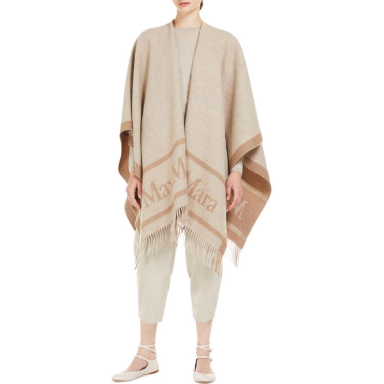 Lookbook (W) 막스마라 힐다 로고 자카드 울 판초 베이지 미디움 길이 케이프. 4736054106001-HILDE