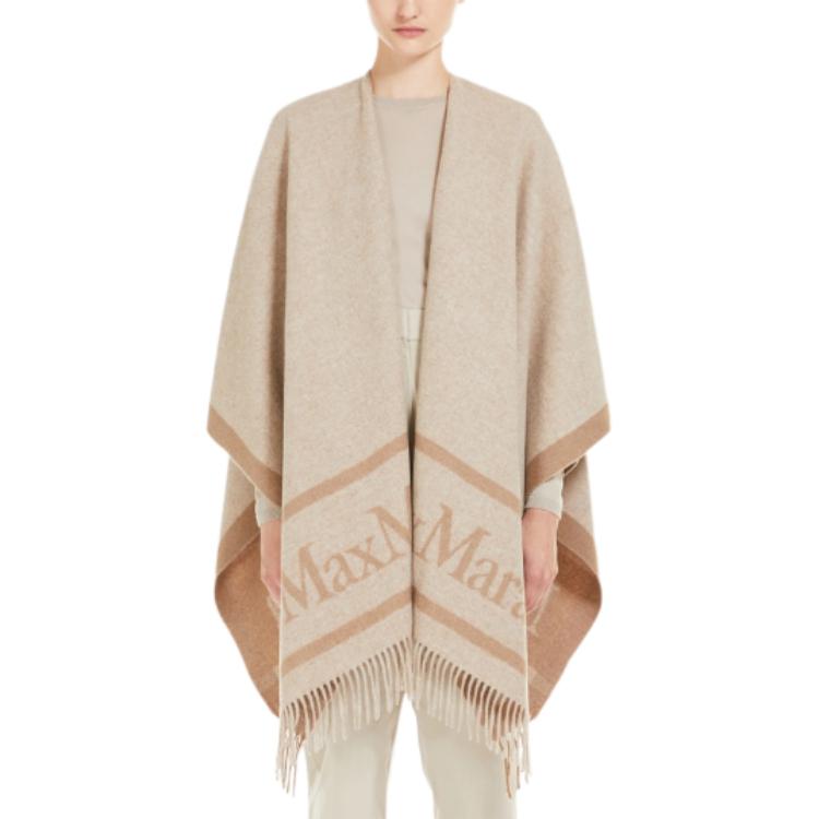 Shop (W) 막스마라 힐다 로고 자카드 울 판초 베이지 미디움 길이 케이프. 4736054106001-HILDE