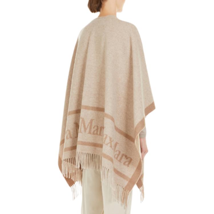 Purchase (W) 막스마라 힐다 로고 자카드 울 판초 베이지 미디움 길이 케이프. 4736054106001-HILDE