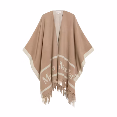 (Women) 'S Max Mara MaxMara Hilde Wool Cloak Fringe V-Neck Poncho for Women - Brown. 4731054106002-HILDE