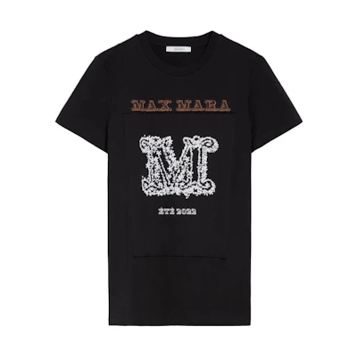 (Women) 'S Max Mara MaxMara Key Series Logo Print Crewneck T-Shirt Obsidian Black. 1941042206012-KEY